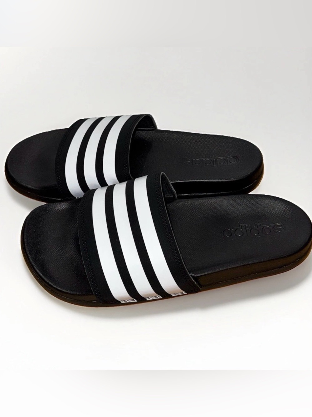Adidas Womens Adilette Comfort Slide Sandals Black White Stripe Size 7 M US